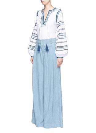 Figure View - Click To Enlarge - ALICE & OLIVIA - 'Scarlet' chambray pleat wide leg flare pants