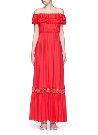 Main View - Click To Enlarge - ALICE & OLIVIA - 'Cheri' lace trim off-shoulder ruffle maxi dress