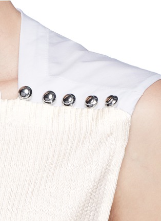 Detail View - Click To Enlarge - 3.1 PHILLIP LIM - Button neck poplin rib knit combo sleeveless top