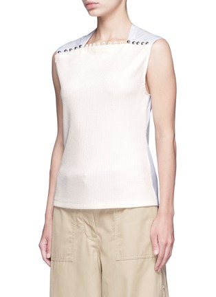 Front View - Click To Enlarge - 3.1 PHILLIP LIM - Button neck poplin rib knit combo sleeveless top