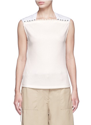 Main View - Click To Enlarge - 3.1 PHILLIP LIM - Button neck poplin rib knit combo sleeveless top