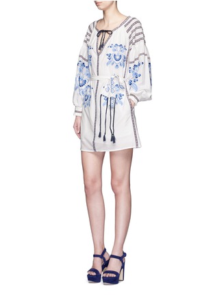 Figure View - Click To Enlarge - 72723 - Floral ethnic embroidery cotton-silk dress