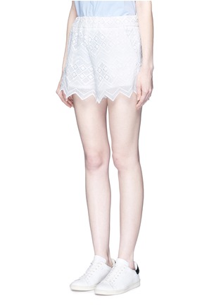 Front View - Click To Enlarge - 72723 - Zigzag edge geometric lace cotton shorts