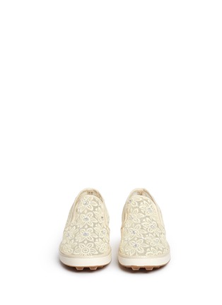 Figure View - Click To Enlarge - STUART WEITZMAN - 'Ariana Slider' crystal appliqué embroidery kids slip-ons