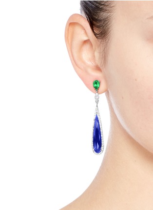 Figure View - Click To Enlarge - ANABELA CHAN - 'Shard' diamond pavé sapphire drop earrings