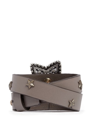 Back View - Click To Enlarge - LANVIN - Crystal star leather wrap bracelet
