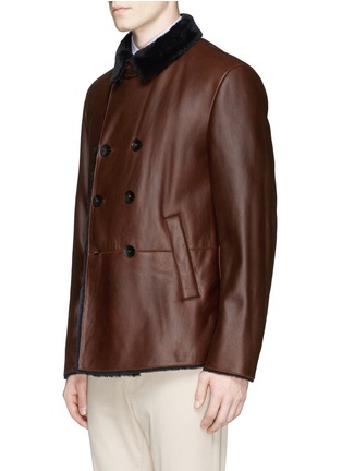 Front View - Click To Enlarge - ARMANI COLLEZIONI - Double breasted shearling leather jacket