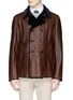 Main View - Click To Enlarge - ARMANI COLLEZIONI - Double breasted shearling leather jacket