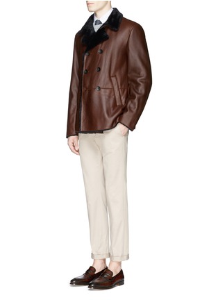 Figure View - Click To Enlarge - ARMANI COLLEZIONI - Double breasted shearling leather jacket