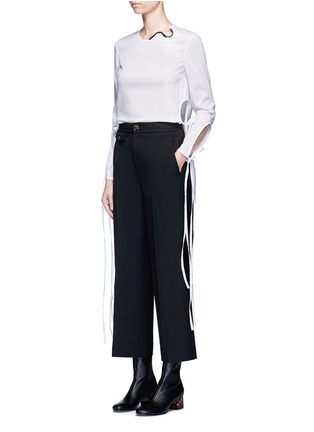 Figure View - Click To Enlarge - HELMUT LANG - Wool sateen twill cropped wide leg pants