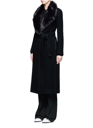 Front View - Click To Enlarge - HELMUT LANG - Detachable faux fur collar wool coat