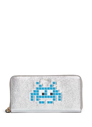 Main View - Click To Enlarge - ANYA HINDMARCH - 'Space Invaders' embossed metallic leather continental wallet