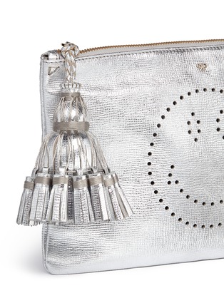 Detail View - Click To Enlarge - ANYA HINDMARCH - 'Smiley Georgiana' perforated metallic leather clutch