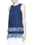 Front View - Click To Enlarge - 72723 - Frayed fringe cotton denim tunic