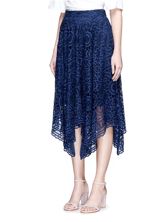 Front View - Click To Enlarge - 72723 - Floral guipure lace handkerchief hem skirt