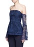 Front View - Click To Enlarge - 72723 - 'Eva' off-shoulder floral lace top