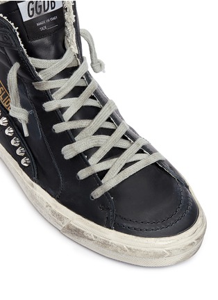 Detail View - Click To Enlarge - GOLDEN GOOSE - 'Slide' stud smudged leather high top sneakers
