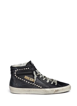 Main View - Click To Enlarge - GOLDEN GOOSE - 'Slide' stud smudged leather high top sneakers