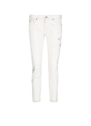 Main View - Click To Enlarge - 72877 - Oriental embroidery distressed cropped straight jeans
