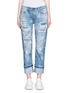 Detail View - Click To Enlarge - 72877 - Distressed knit repair foldup cuff straight jeans