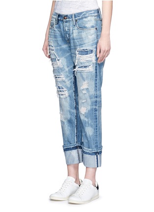 Front View - Click To Enlarge - 72877 - Distressed knit repair foldup cuff straight jeans