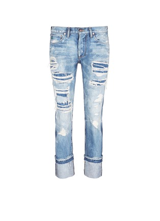 Main View - Click To Enlarge - 72877 - Distressed knit repair foldup cuff straight jeans