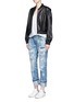 Figure View - Click To Enlarge - 72877 - Distressed knit repair foldup cuff straight jeans