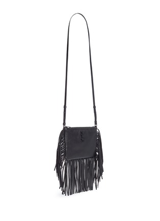 Front View - Click To Enlarge - SAINT LAURENT - 'Monogram' fringe crossbody bag