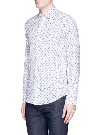 Front View - Click To Enlarge - LARDINI - Floral print linen-cotton hopsack shirt