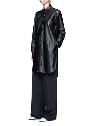 Figure View - Click To Enlarge - HELMUT LANG - Lambskin leather shirt dress