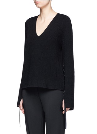 Front View - Click To Enlarge - HELMUT LANG - Lace up sleeve wool-cashmere sweater