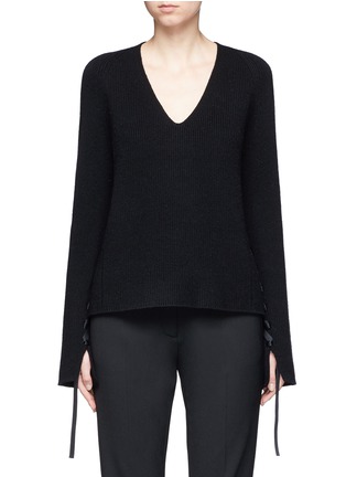 Main View - Click To Enlarge - HELMUT LANG - Lace up sleeve wool-cashmere sweater