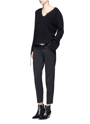 Figure View - Click To Enlarge - HELMUT LANG - Lace up sleeve wool-cashmere sweater