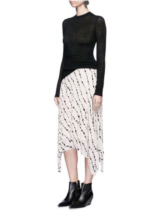Figure View - Click To Enlarge - HELMUT LANG - Ribbon print pleated silk handkerchief skirt