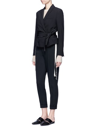 Figure View - Click To Enlarge - HELMUT LANG - Ribbon ruched side wool jersey top