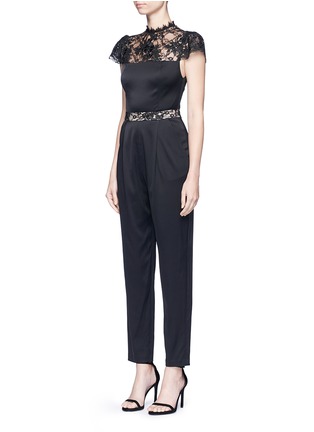 Front View - Click To Enlarge - ALICE & OLIVIA - 'Rosalia' lace panel sateen jumpsuit