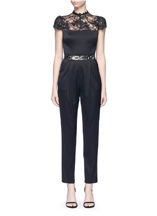 Main View - Click To Enlarge - ALICE & OLIVIA - 'Rosalia' lace panel sateen jumpsuit