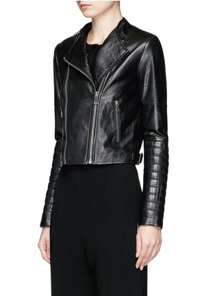 Front View - Click To Enlarge - ALICE & OLIVIA - 'Gamma' slogan embroidered leather biker jacket