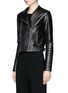 Front View - Click To Enlarge - ALICE & OLIVIA - 'Gamma' slogan embroidered leather biker jacket