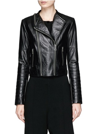 Main View - Click To Enlarge - ALICE & OLIVIA - 'Gamma' slogan embroidered leather biker jacket