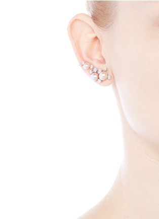 Figure View - Click To Enlarge - ANABELA CHAN - 'Constellation' diamond pearl 18k white gold plated climber earrings