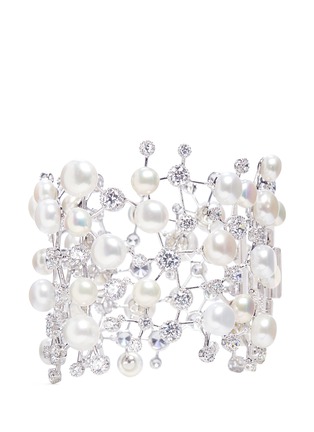 Back View - Click To Enlarge - ANABELA CHAN - 'Constellation' diamond pearl 18k white gold plated silver bracelet