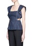 Front View - Click To Enlarge - 3.1 PHILLIP LIM - Cascade ruffle sleeve cutout pinstripe linen top