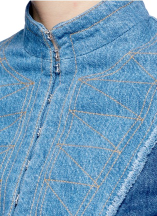 Detail View - Click To Enlarge - ALEXANDER MCQUEEN - Frayed colourblock cropped denim band jacket