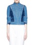 Main View - Click To Enlarge - ALEXANDER MCQUEEN - Frayed colourblock cropped denim band jacket