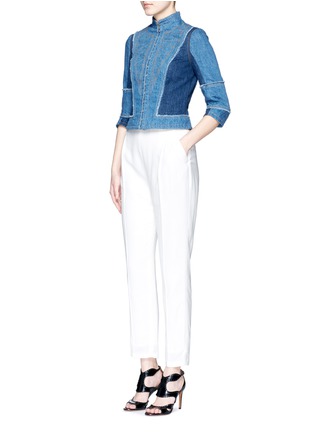 Figure View - Click To Enlarge - ALEXANDER MCQUEEN - Frayed colourblock cropped denim band jacket