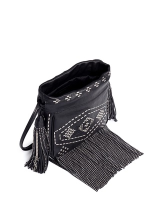 Detail View - Click To Enlarge - SAINT LAURENT - 'Helena' small stud fringe leather bucket bag