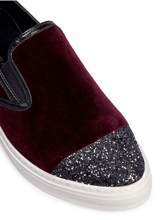 Detail View - Click To Enlarge - MOTHER OF PEARL - 'Gatson' glitter toe cap velvet skate slip-ons