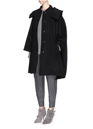 Figure View - Click To Enlarge - STELLA MCCARTNEY - Hooded wool Melton cape coat