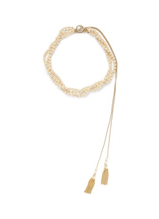 Main View - Click To Enlarge - MIRIAM HASKELL - Caged baroque pearl metal tassel necklace